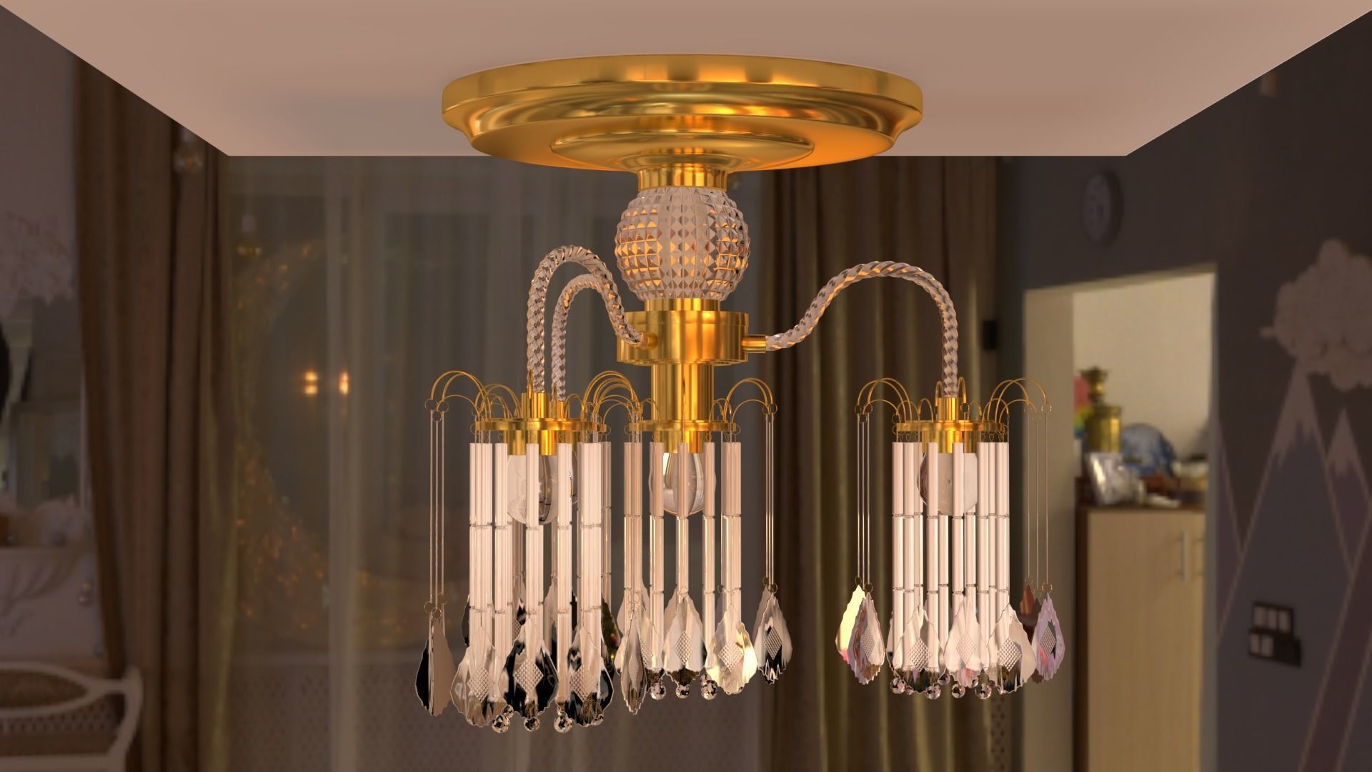 Ceiling chandelier classic crystal 3D model_29
