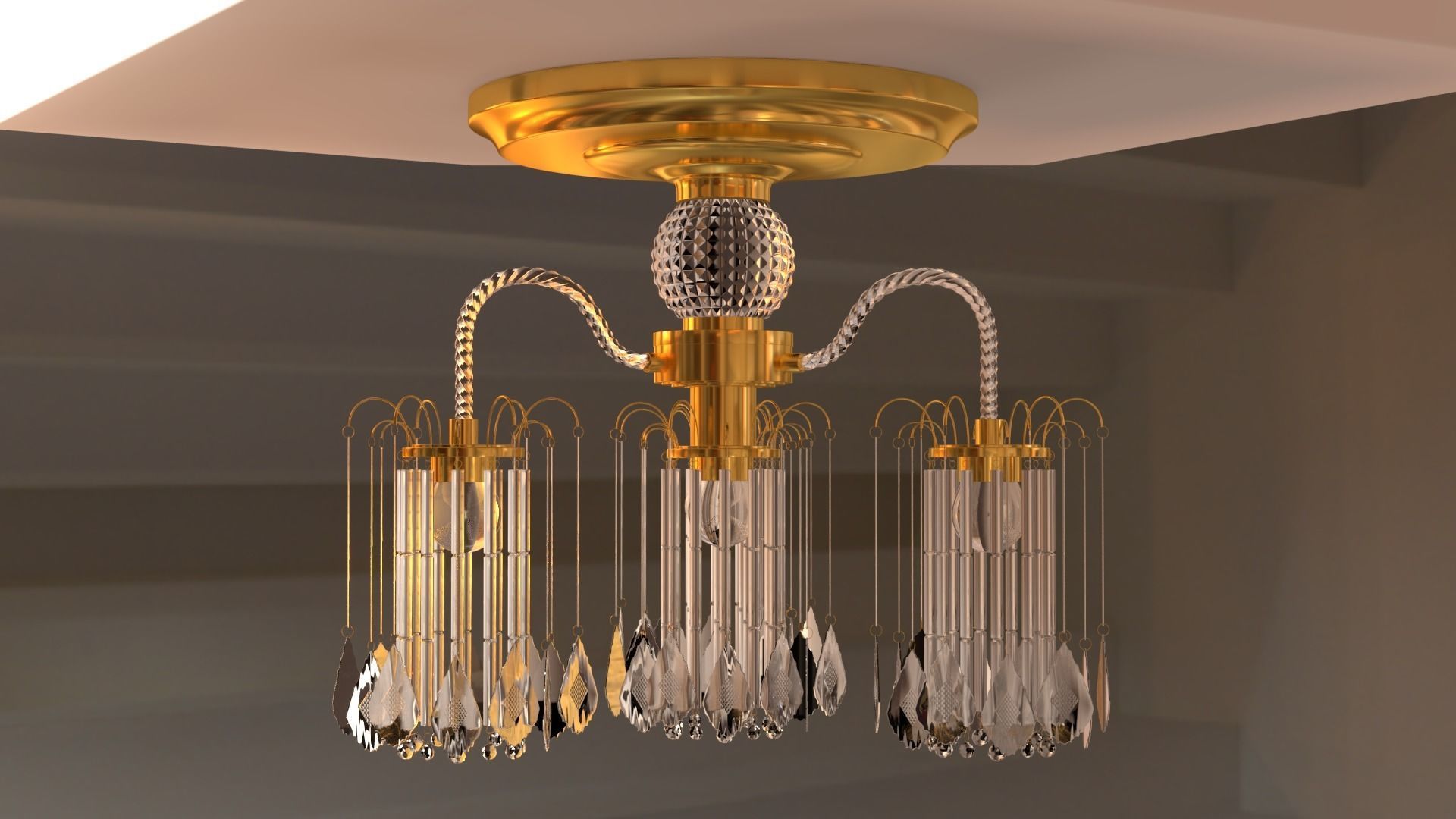 Ceiling chandelier classic crystal 3D model_7