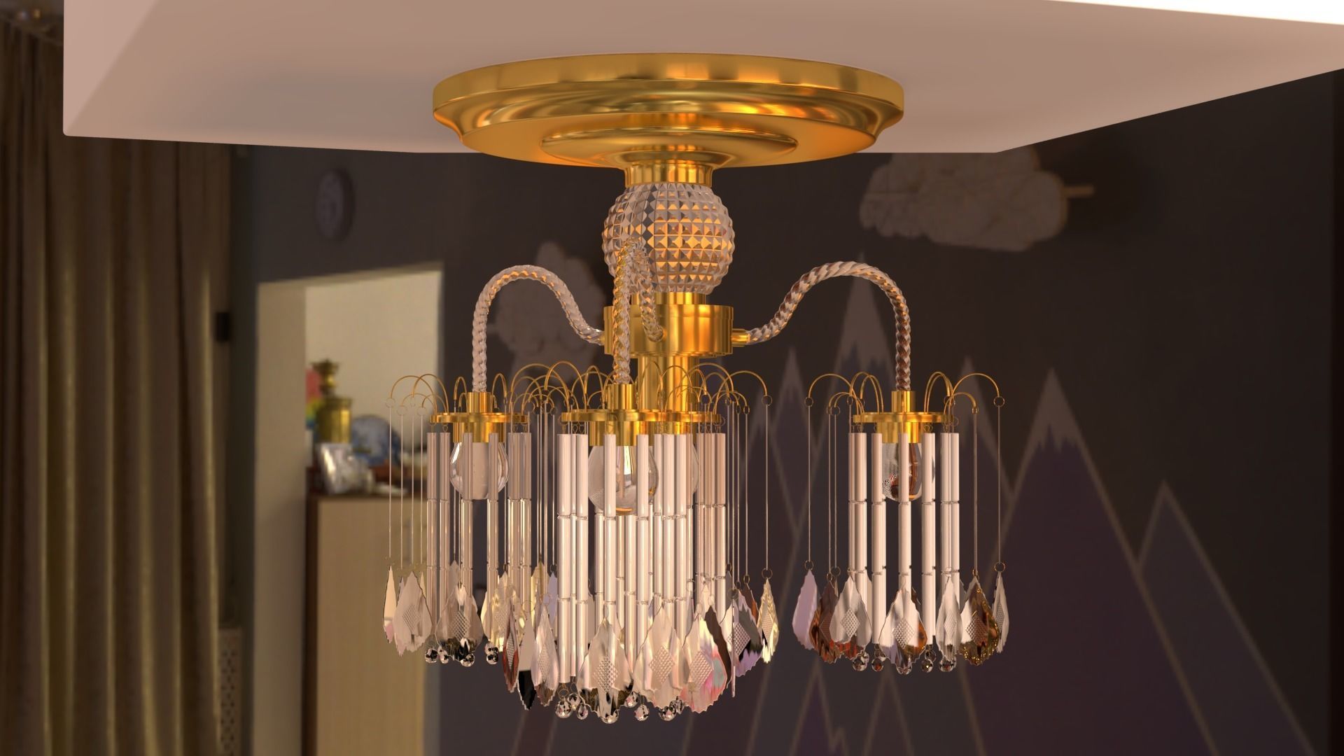 Ceiling chandelier classic crystal 3D model_33