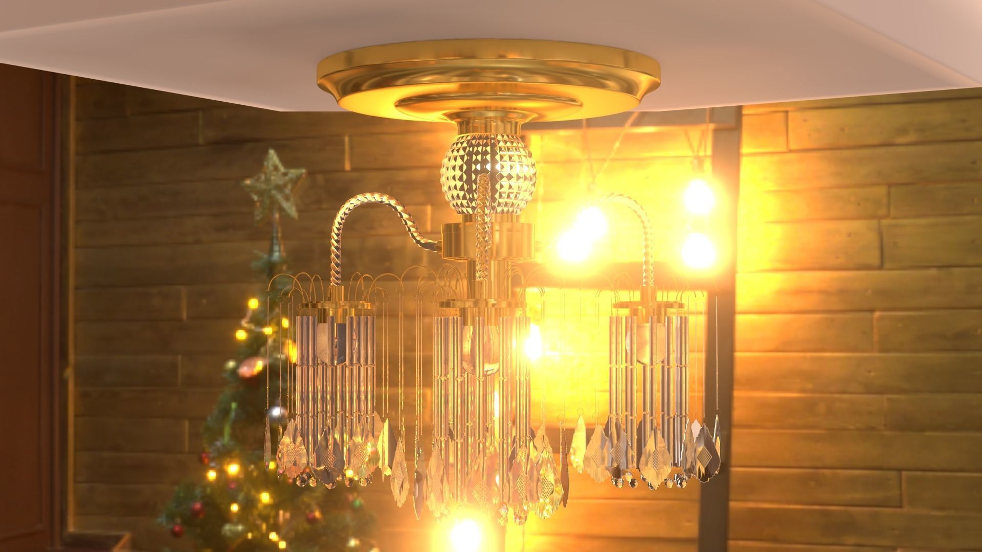 Ceiling chandelier classic crystal 3D model_43