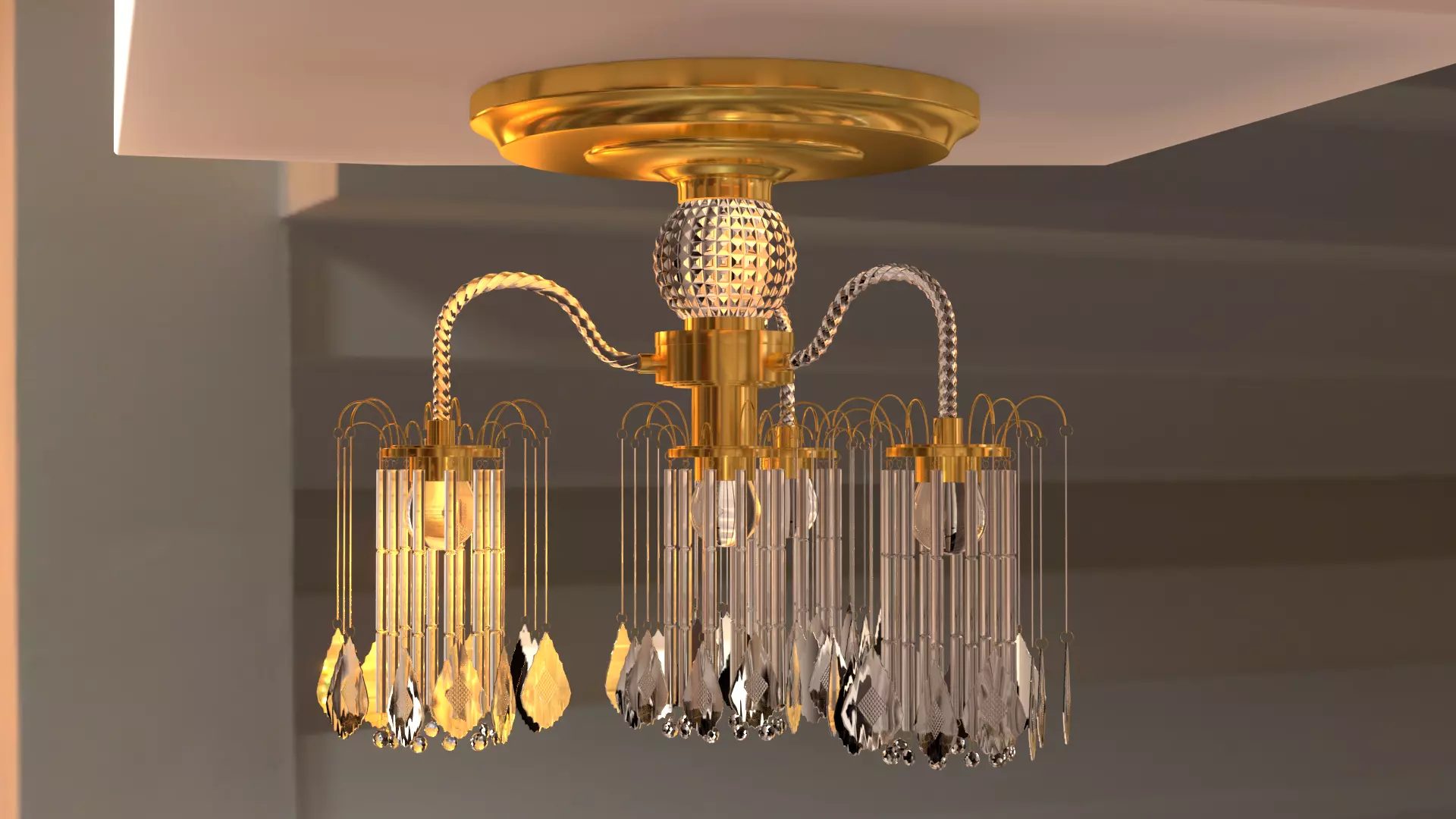 Ceiling chandelier classic crystal 3D model_0