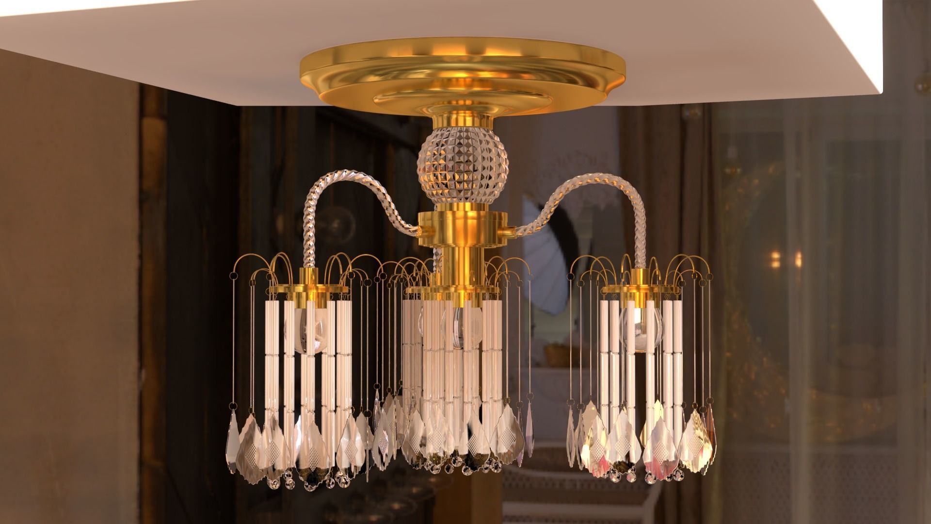 Ceiling chandelier classic crystal 3D model_17