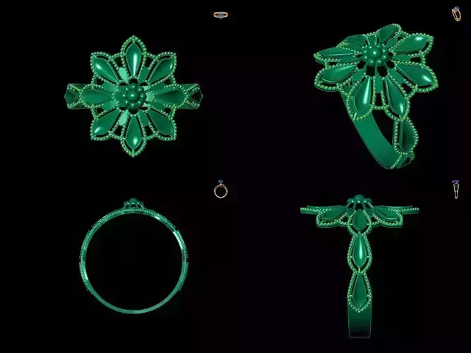 Ring 9 emerald flower