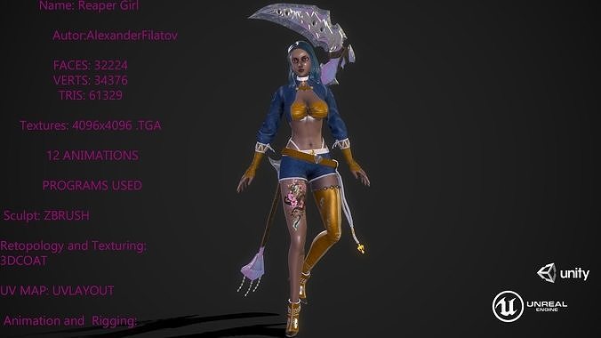 Reaper Girl Low-poly 3D model