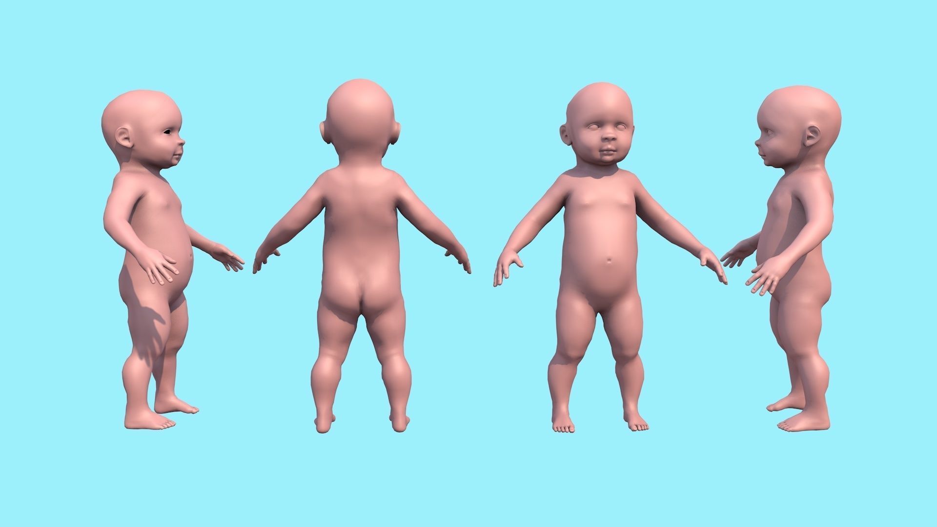 Model child with a low and high polygonal grid Low-poly 3D model_1