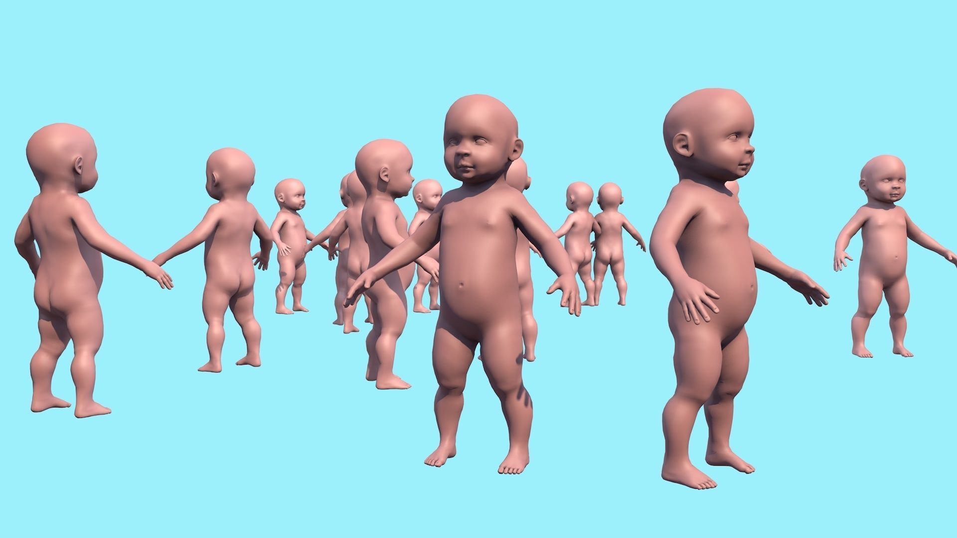 Model child with a low and high polygonal grid Low-poly 3D model_7