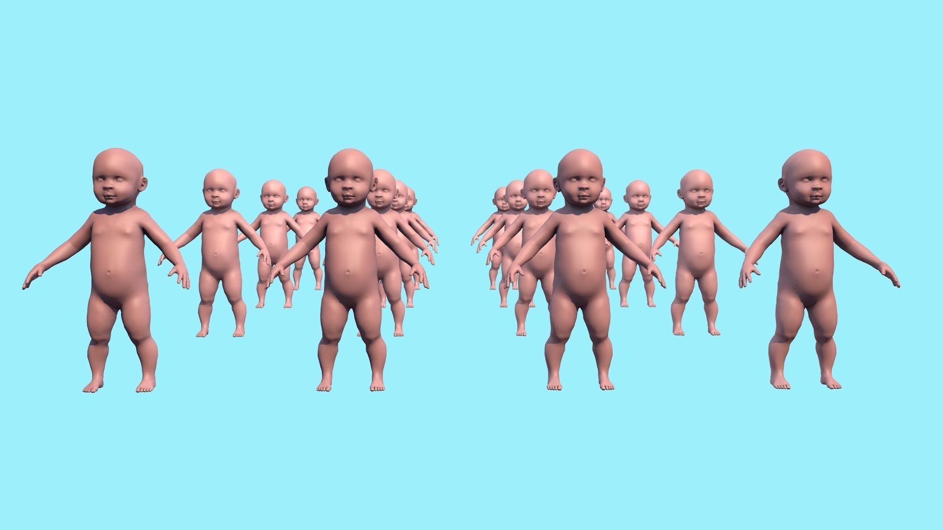 Model child with a low and high polygonal grid Low-poly 3D model_6