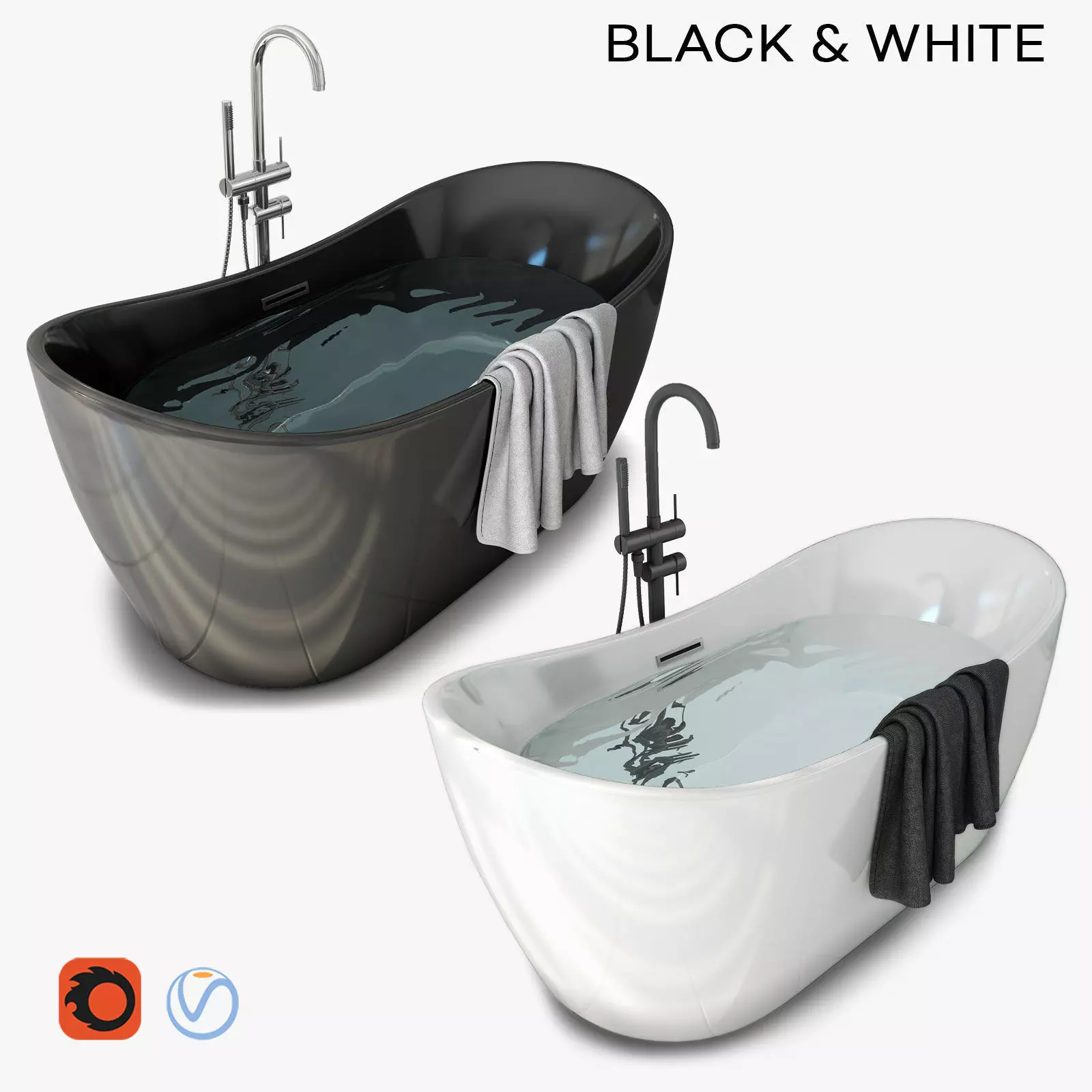 Bathtub Ferrano with detached mixer Ortis 3D model