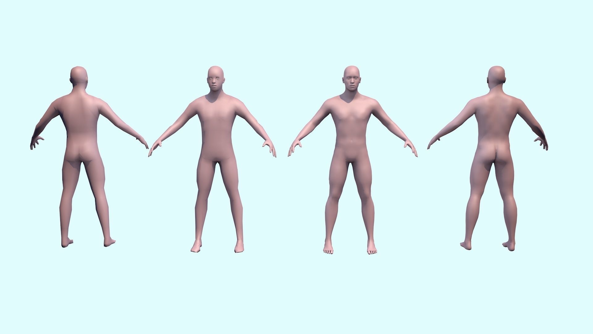 3D model man with a low and high polygonal grid Low-poly 3D model_3