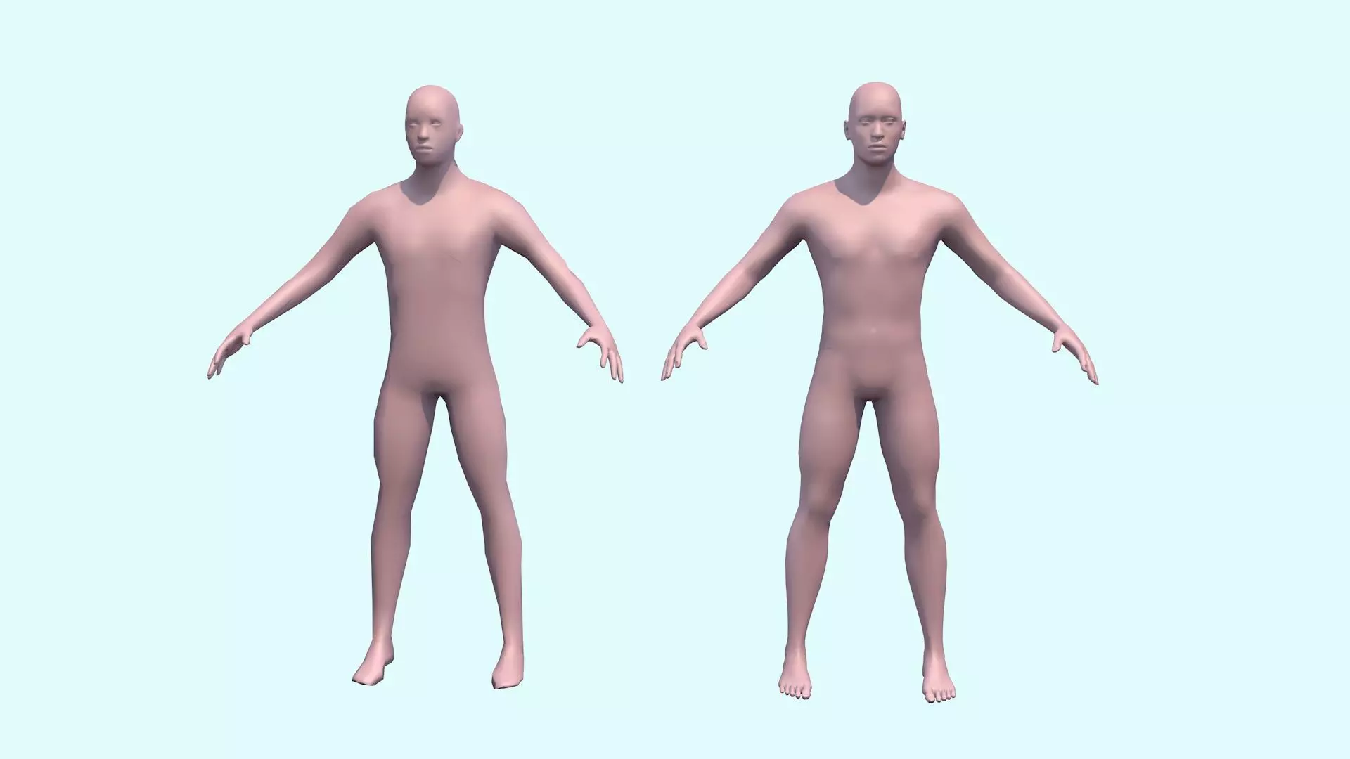 3D model man with a low and high polygonal grid Low-poly 3D model_0