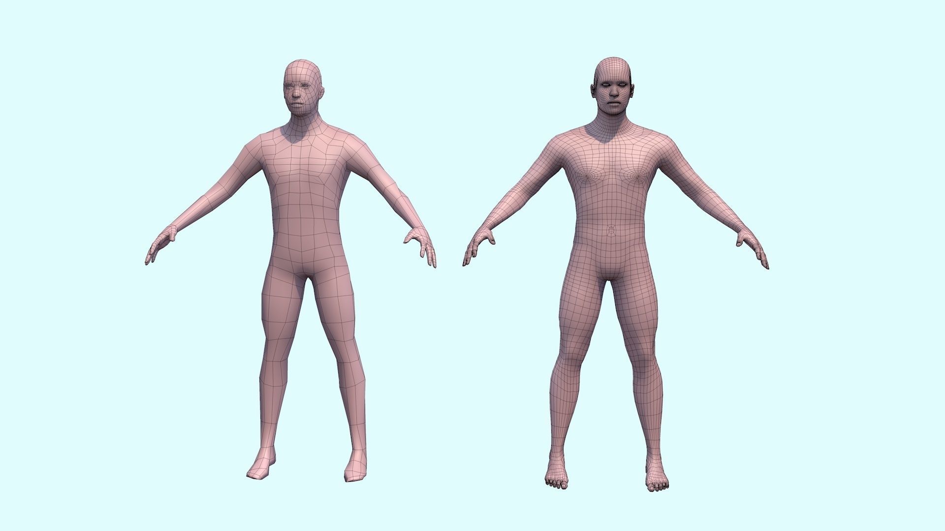 3D model man with a low and high polygonal grid Low-poly 3D model_1
