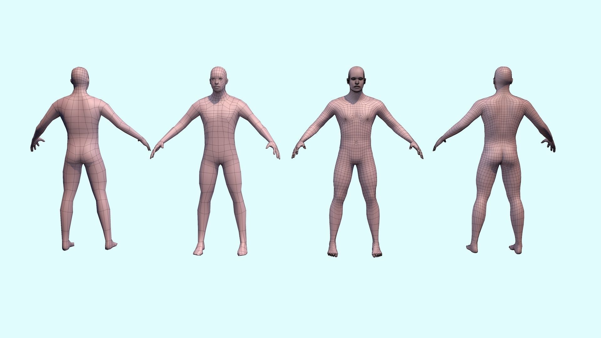3D model man with a low and high polygonal grid Low-poly 3D model_2