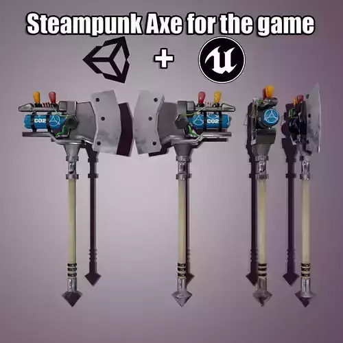 Stylized Melee Weapon Steampunk Axe PBR game ready Low-poly Low-poly 3D model