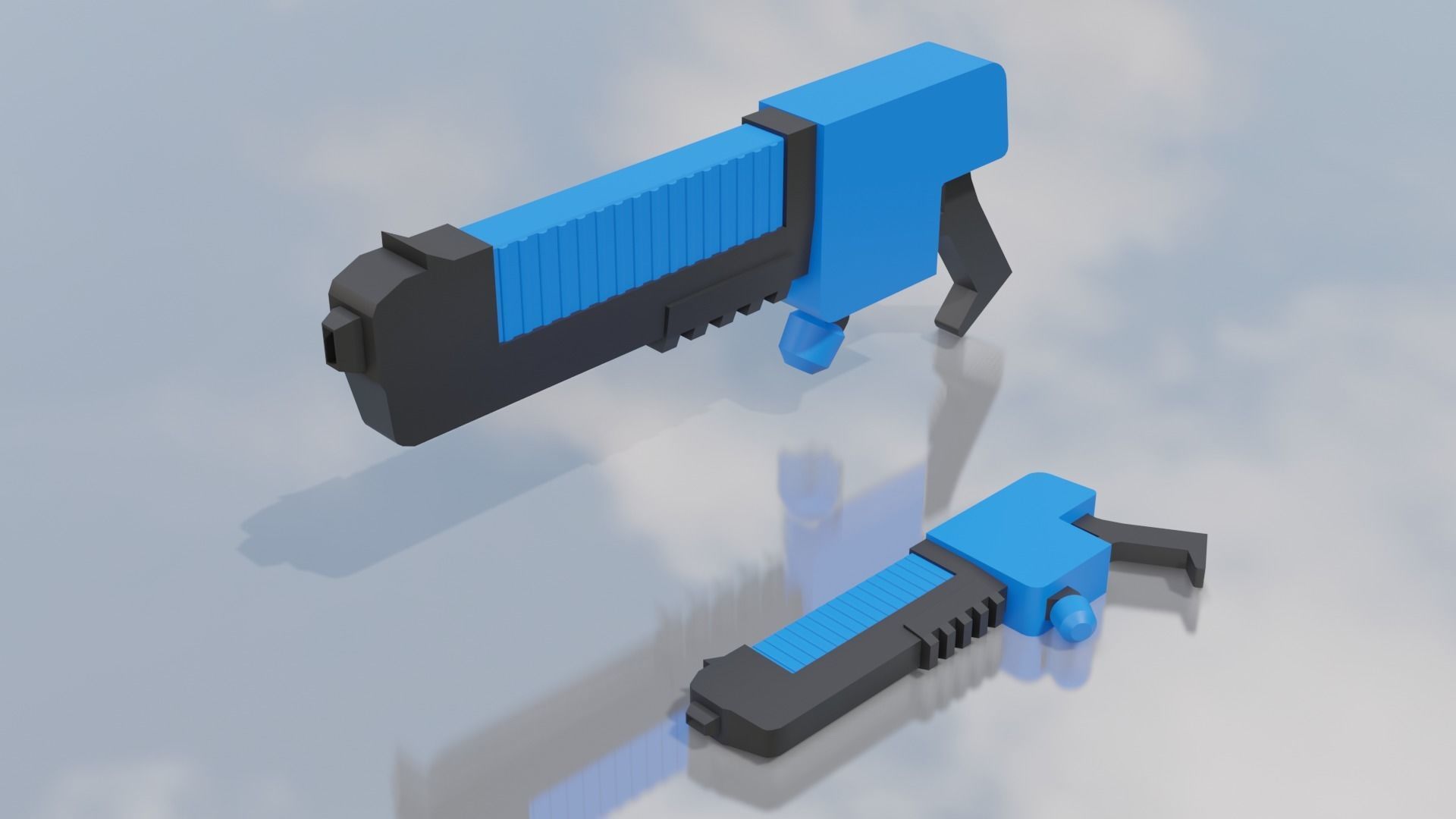 Blue Pistol Low-poly 3D model_17