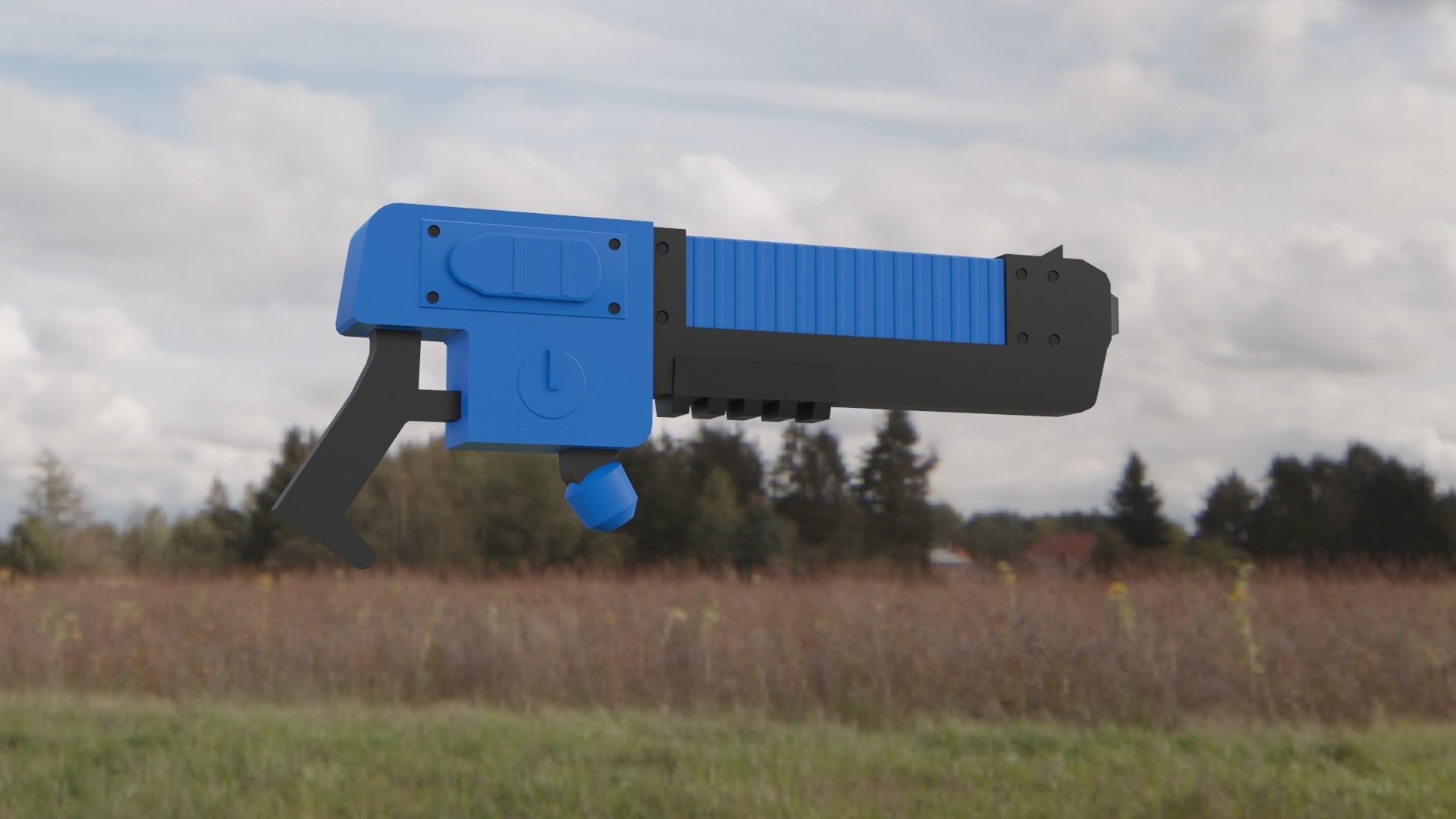 Blue Pistol Low-poly 3D model_14