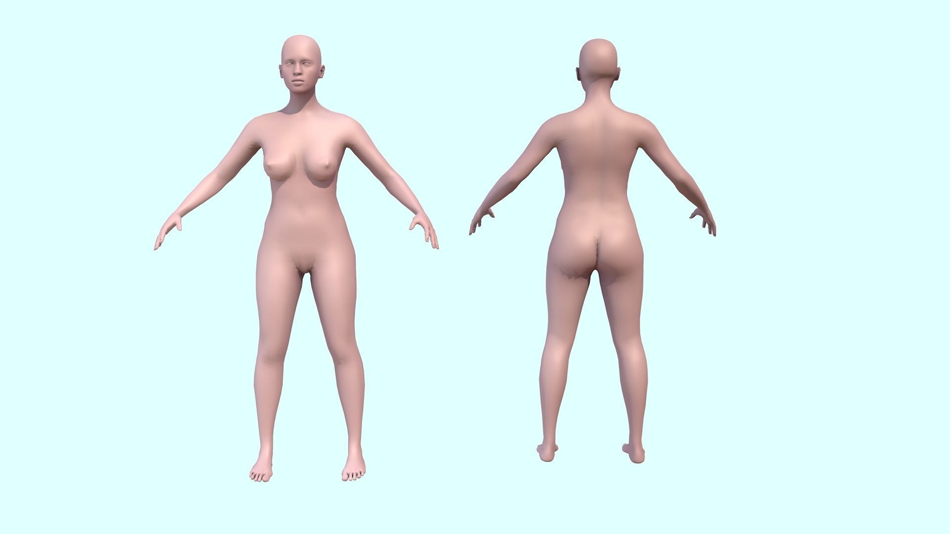 Model woman with a low and high polygonal grid Low-poly 3D model_3