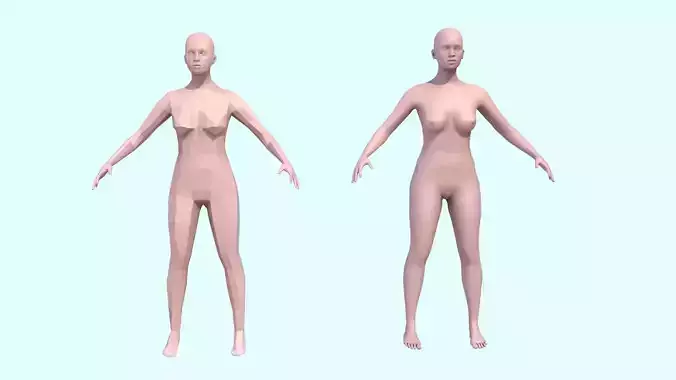 Model  woman with a low and high polygonal grid Low-poly 3D model