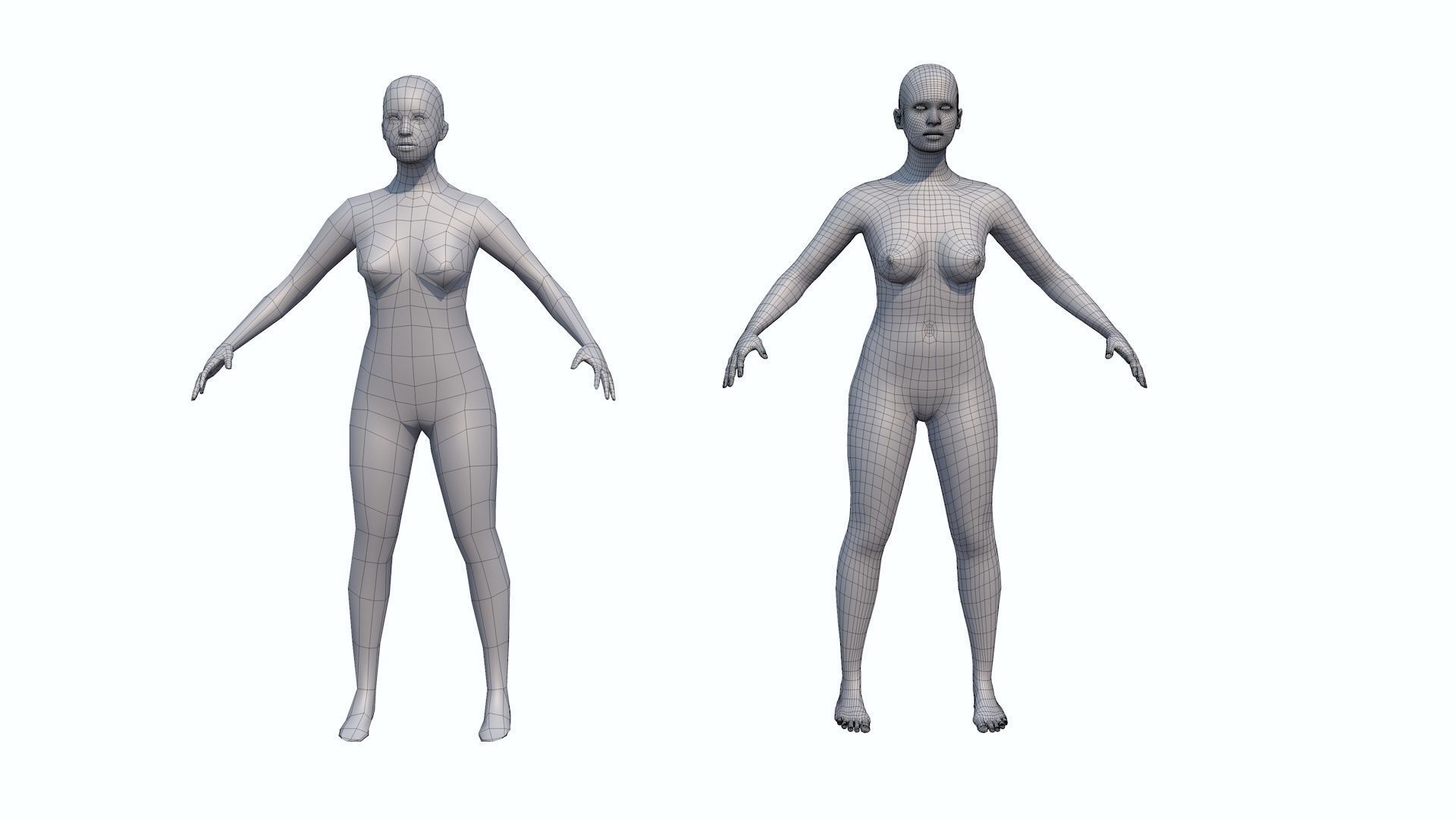 Model woman with a low and high polygonal grid Low-poly 3D model_4