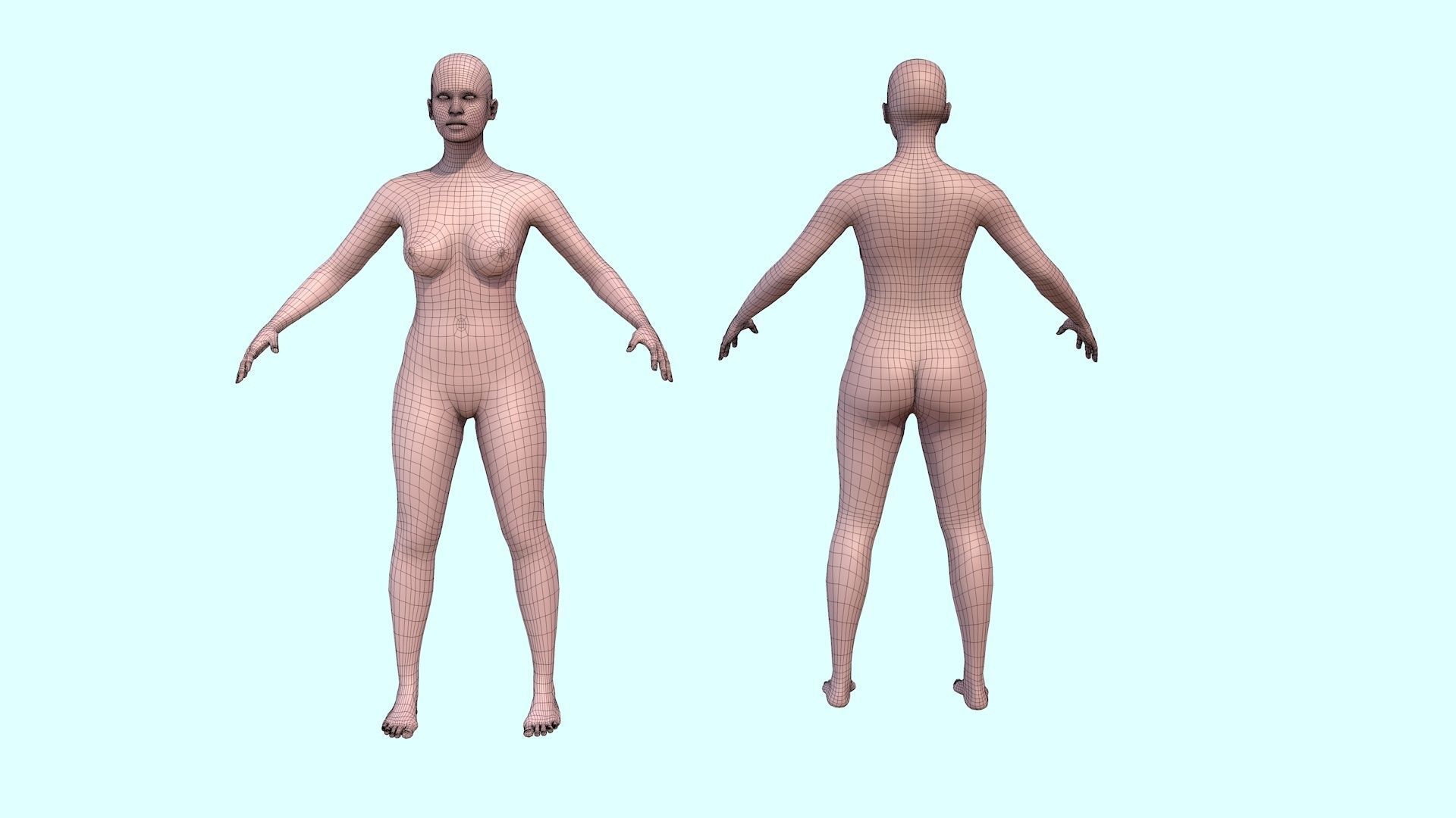 Model woman with a low and high polygonal grid Low-poly 3D model_5