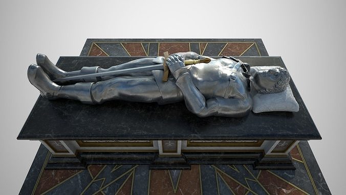  Tomb of a heroic soldier with silver statue Low-poly 3D model