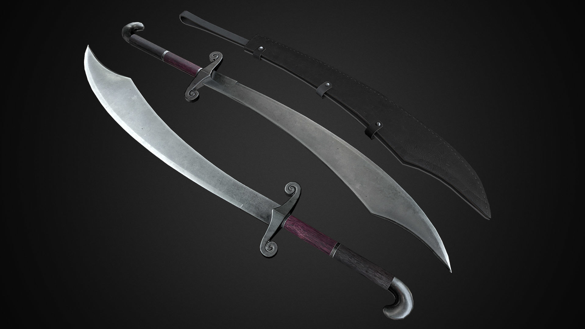 Medieval One Hand Swords with Scabbard Pack Low-poly 3D model_5