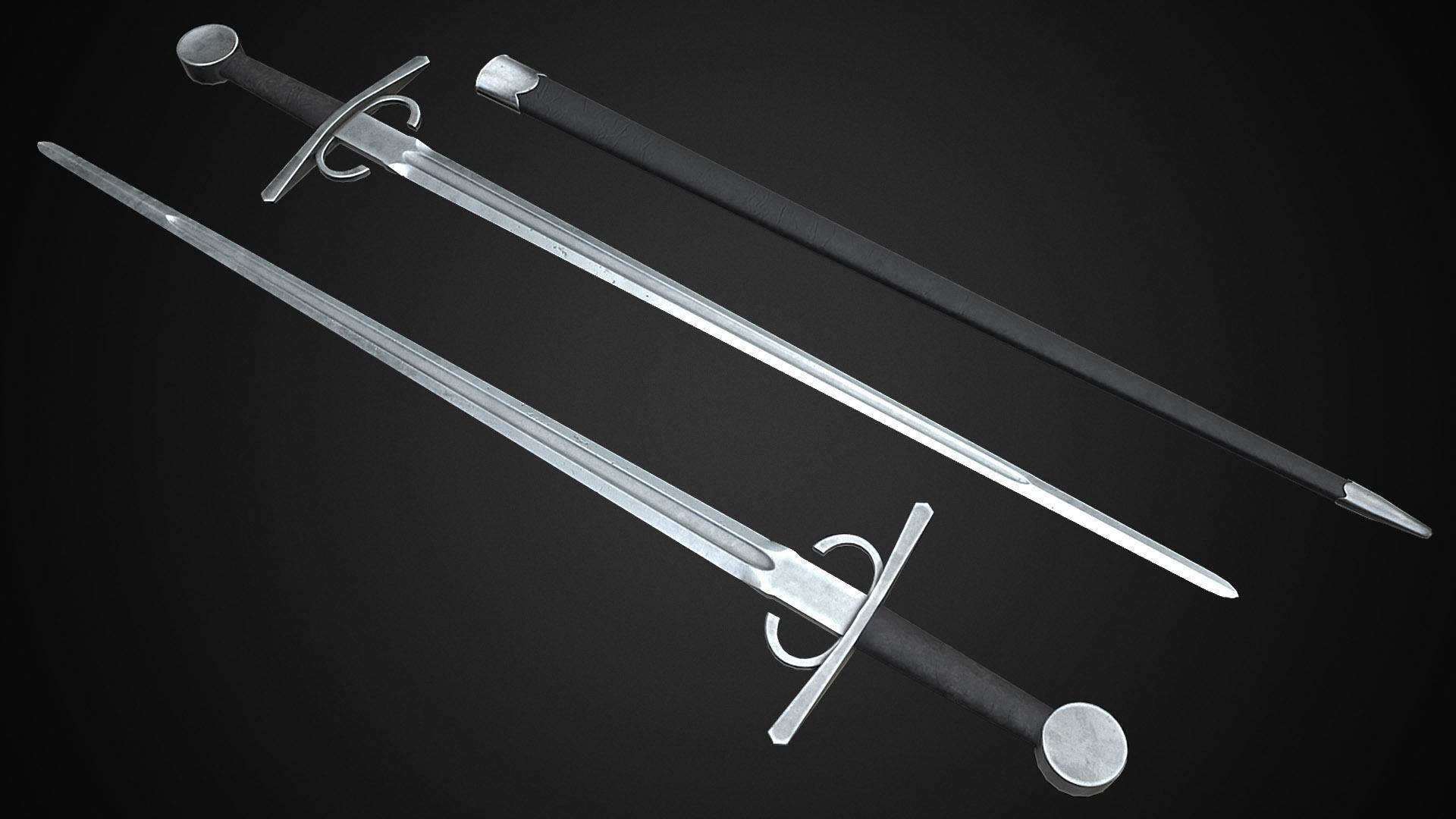 Medieval One Hand Swords with Scabbard Pack Low-poly 3D model_29