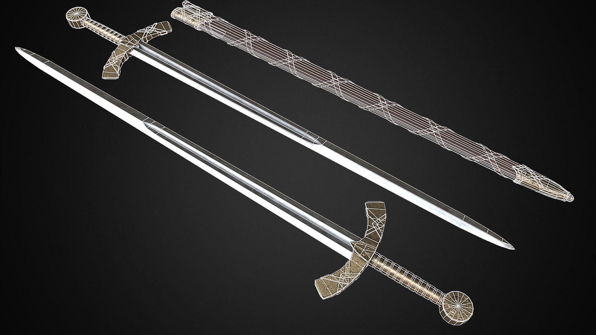 Medieval One Hand Swords with Scabbard Pack Low-poly 3D model_23