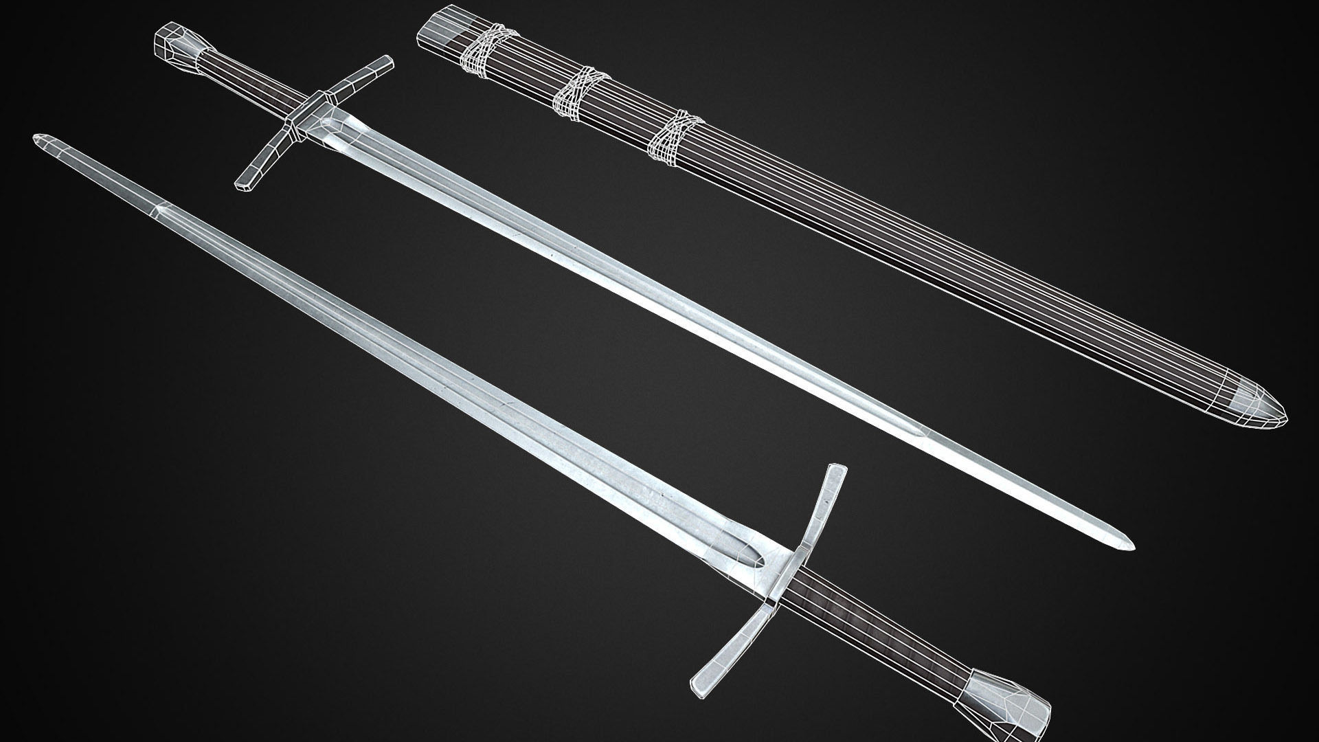 Medieval One Hand Swords with Scabbard Pack Low-poly 3D model_15