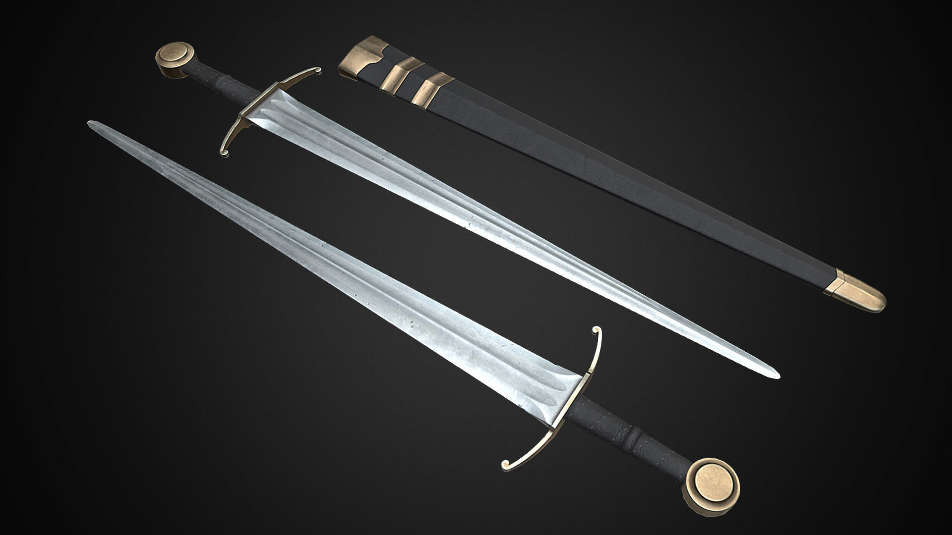 Medieval One Hand Swords with Scabbard Pack Low-poly 3D model_12