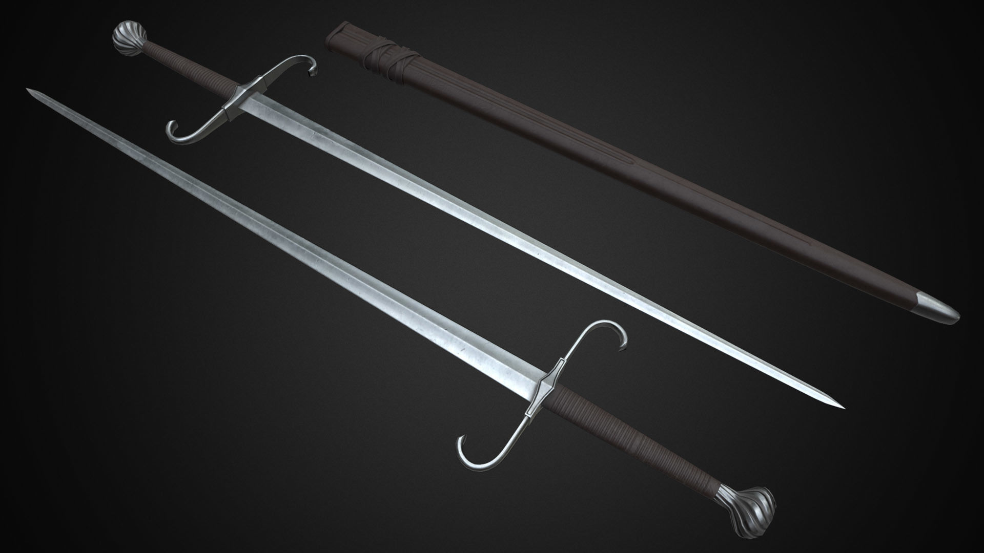 Medieval One Hand Swords with Scabbard Pack Low-poly 3D model_7