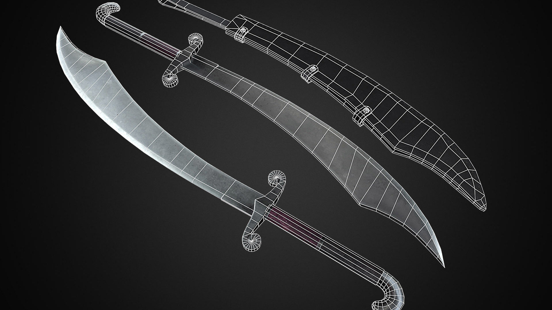 Medieval One Hand Swords with Scabbard Pack Low-poly 3D model_19