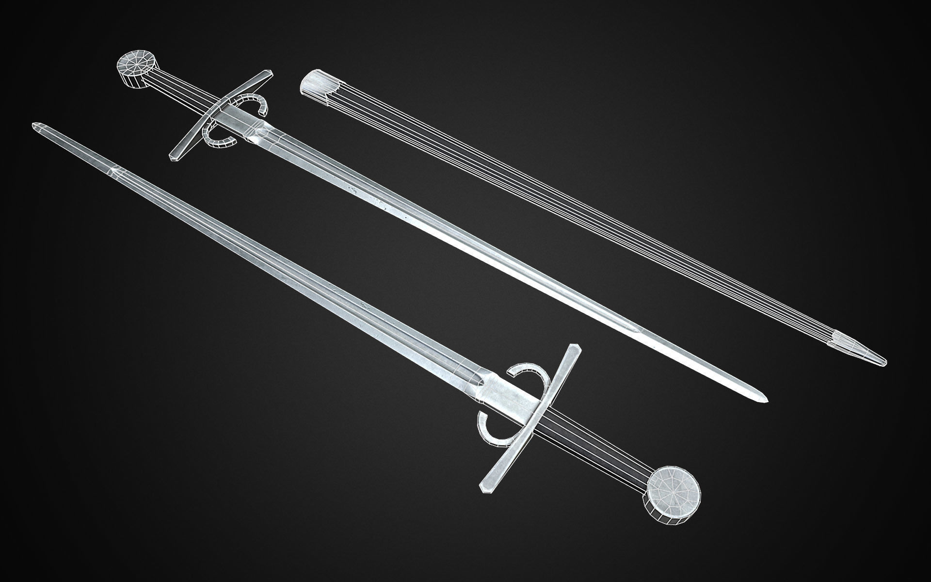 Medieval One Hand Swords with Scabbard Pack Low-poly 3D model_30