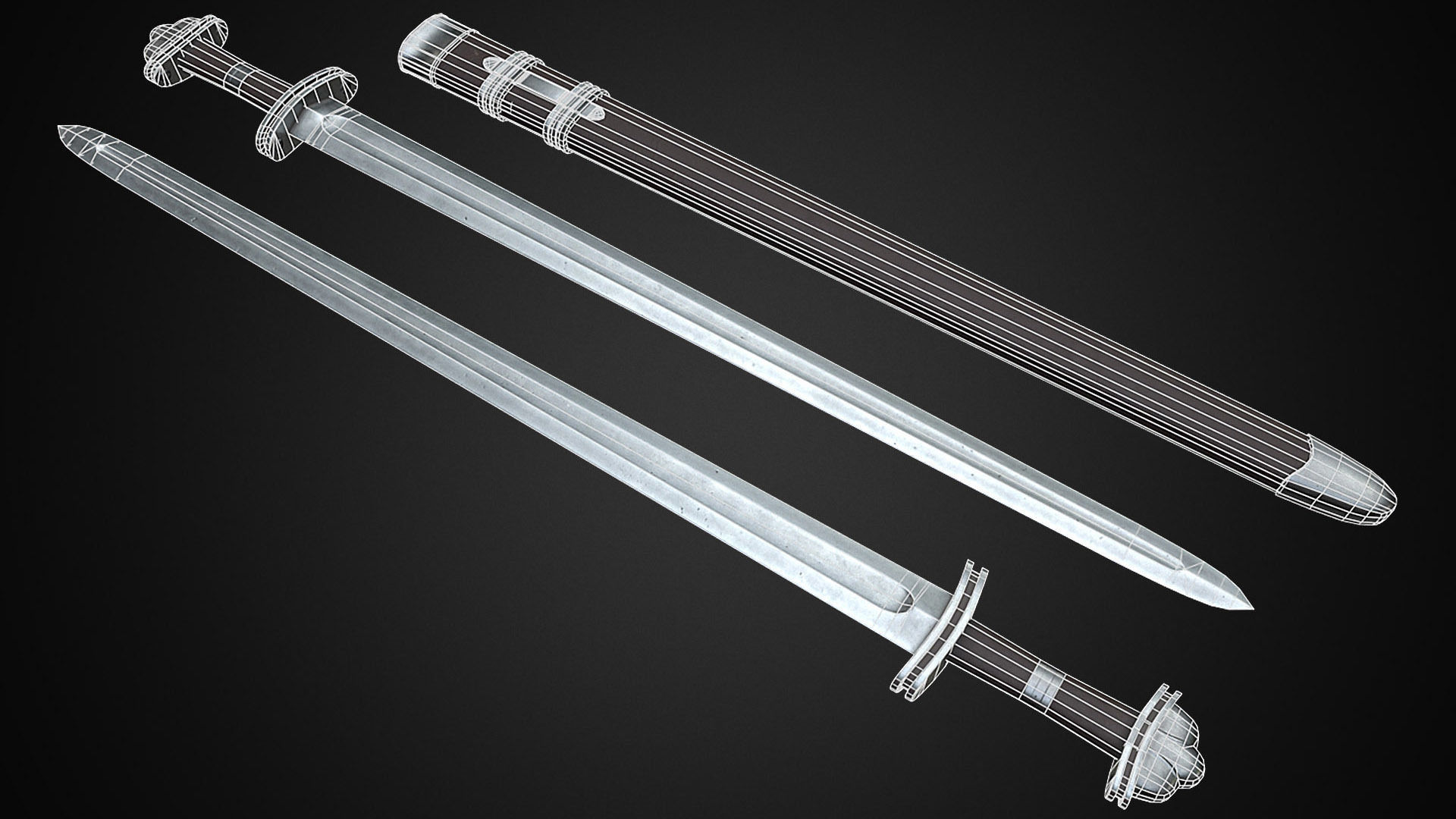 Medieval One Hand Swords with Scabbard Pack Low-poly 3D model_17