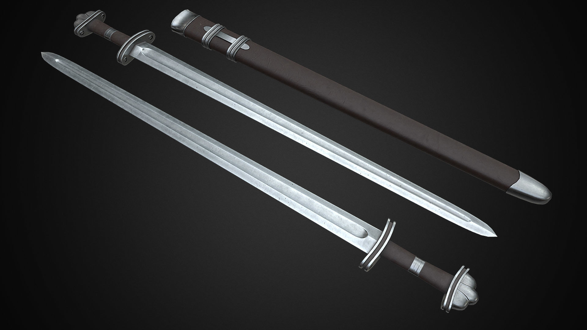 Medieval One Hand Swords with Scabbard Pack Low-poly 3D model_9