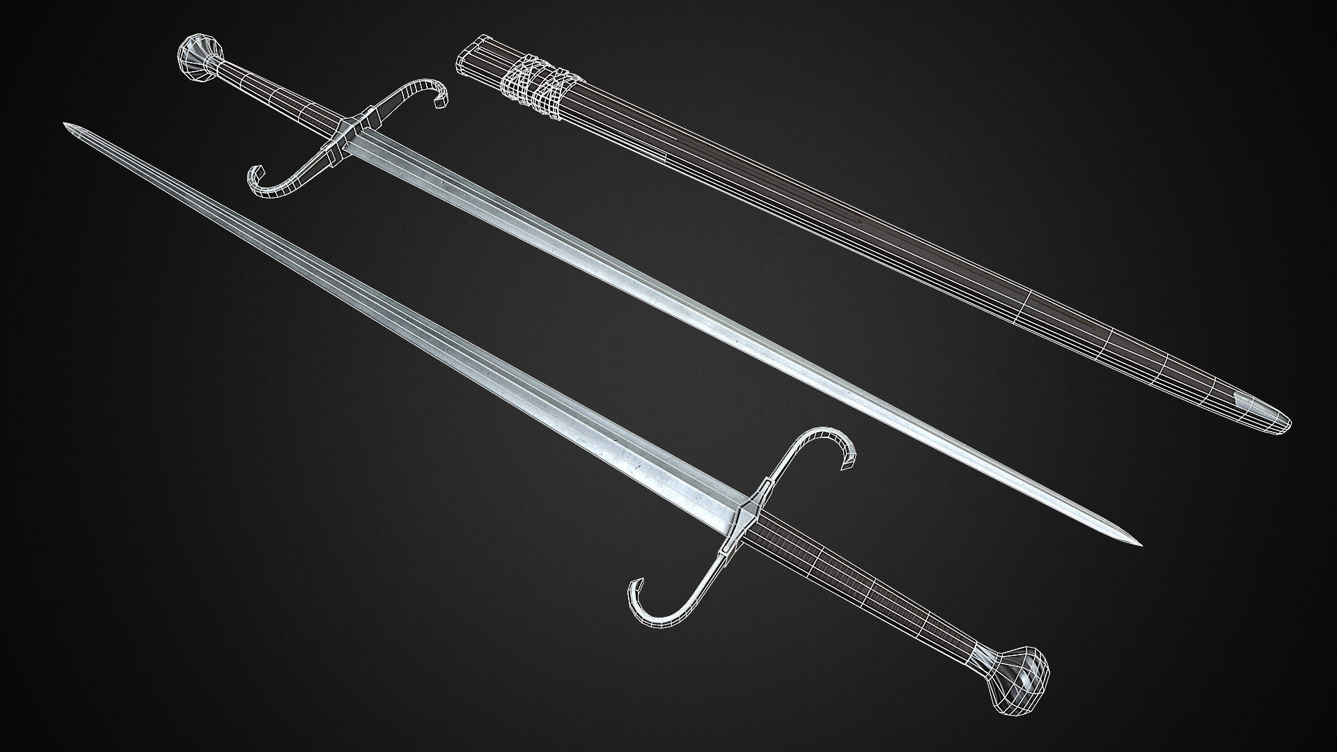 Medieval One Hand Swords with Scabbard Pack Low-poly 3D model_18