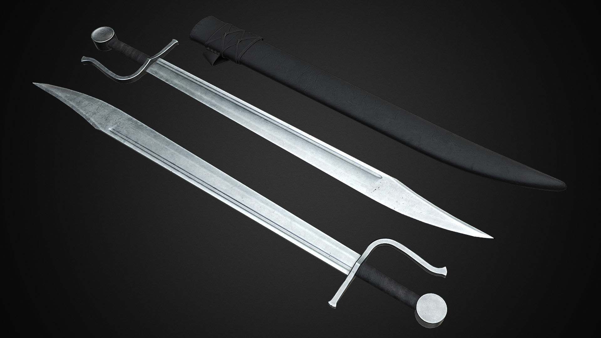 Medieval One Hand Swords with Scabbard Pack Low-poly 3D model_27