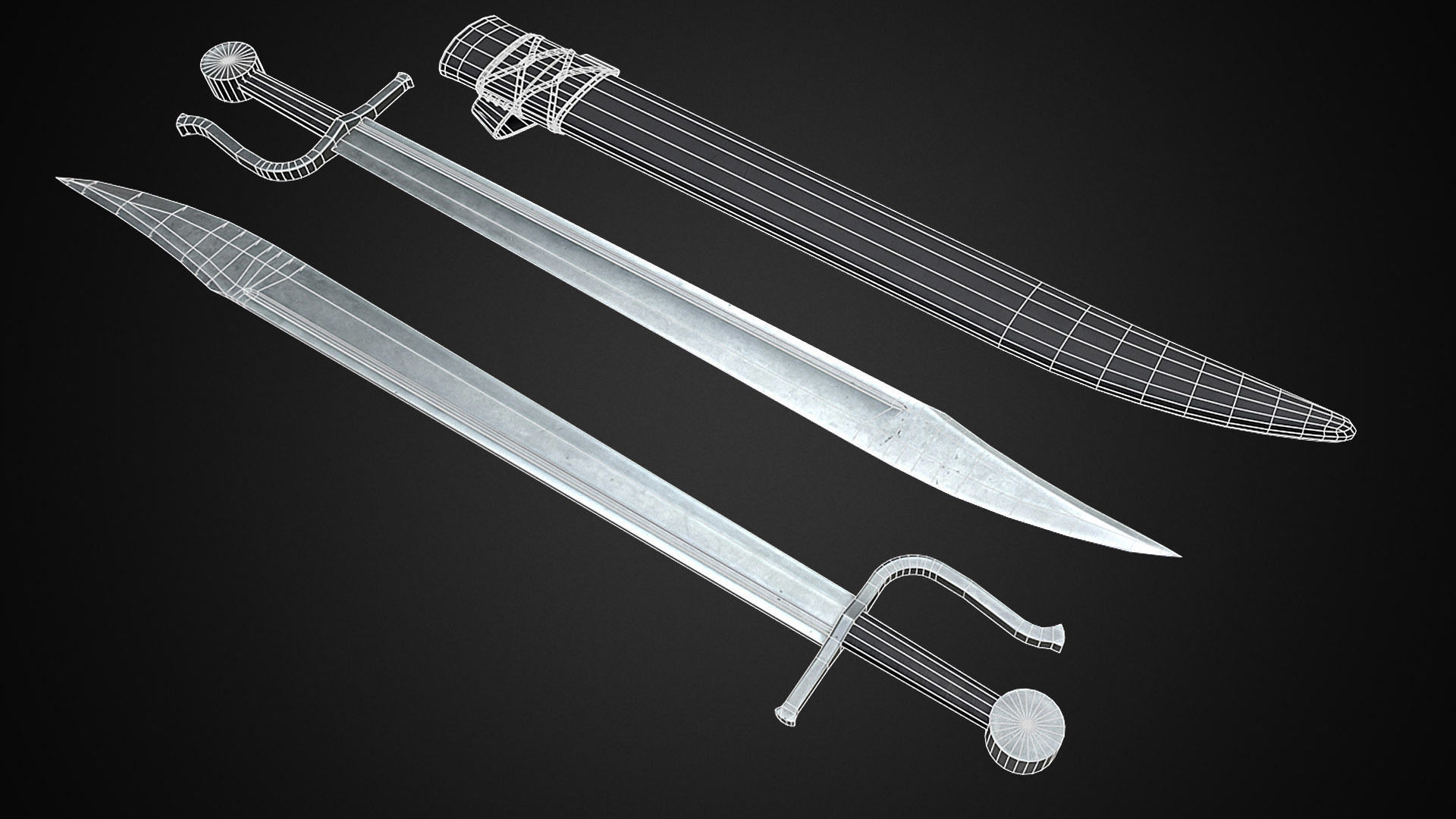 Medieval One Hand Swords with Scabbard Pack Low-poly 3D model_21