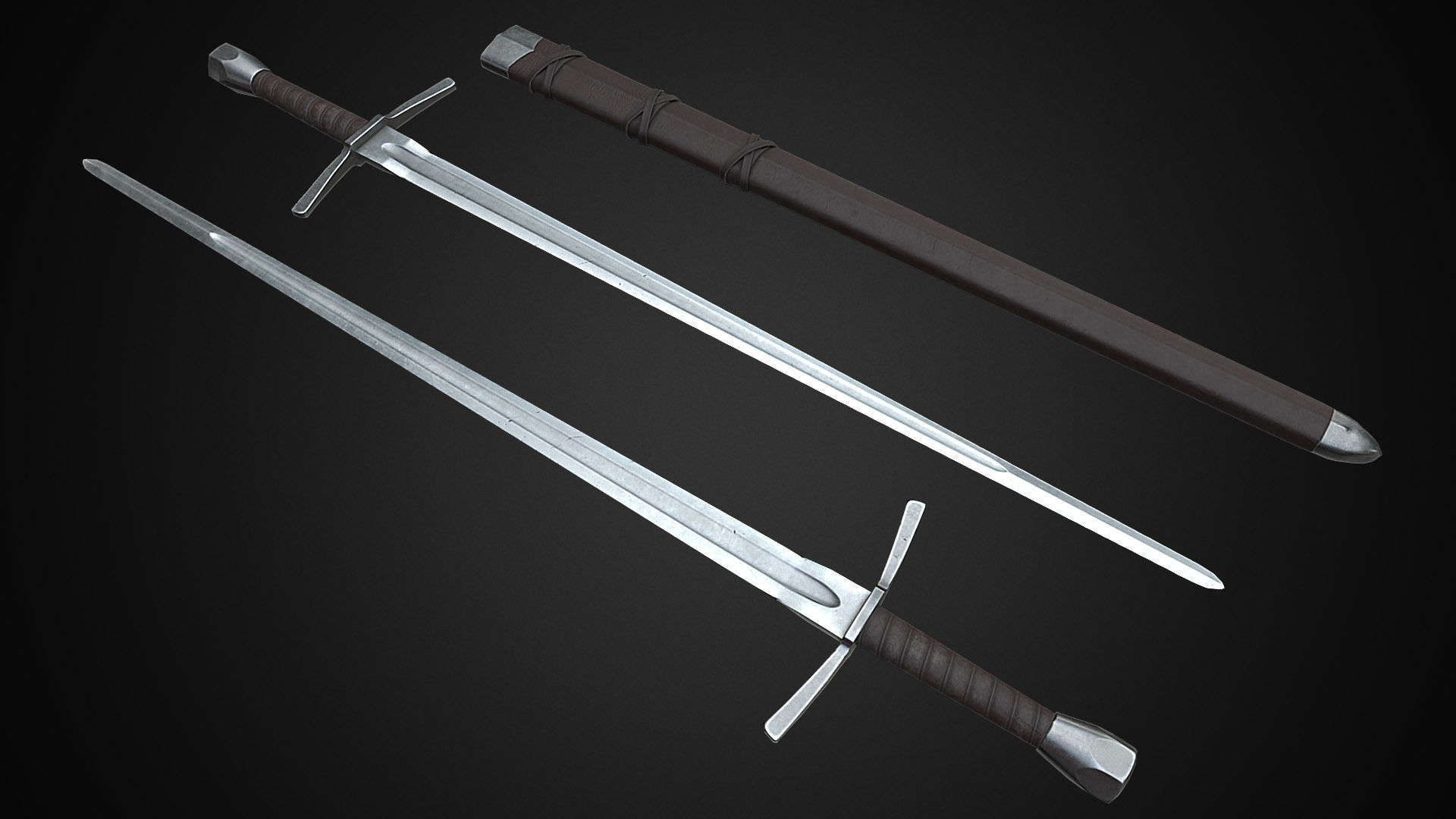 Medieval One Hand Swords with Scabbard Pack Low-poly 3D model_14