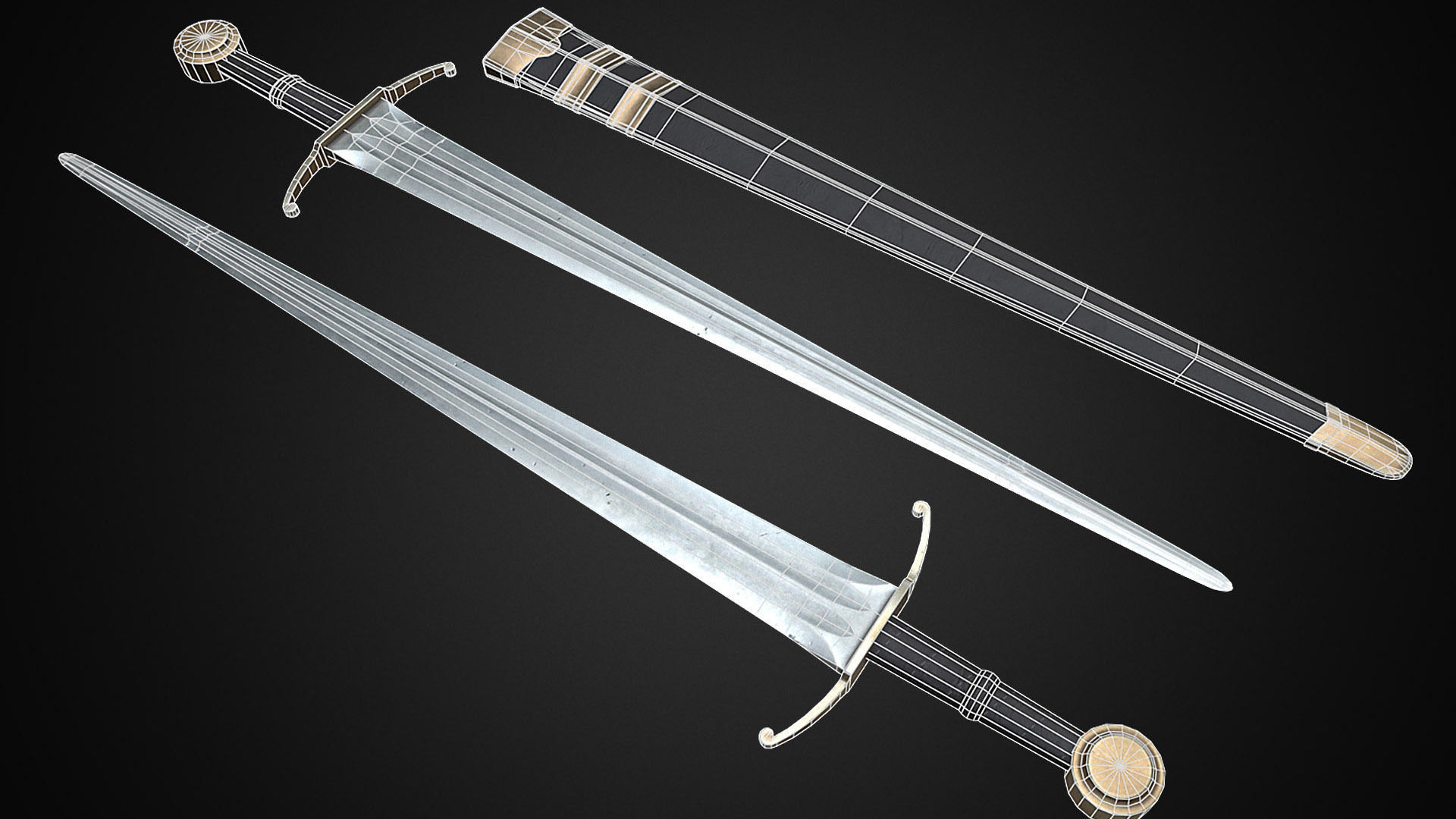 Medieval One Hand Swords with Scabbard Pack Low-poly 3D model_16