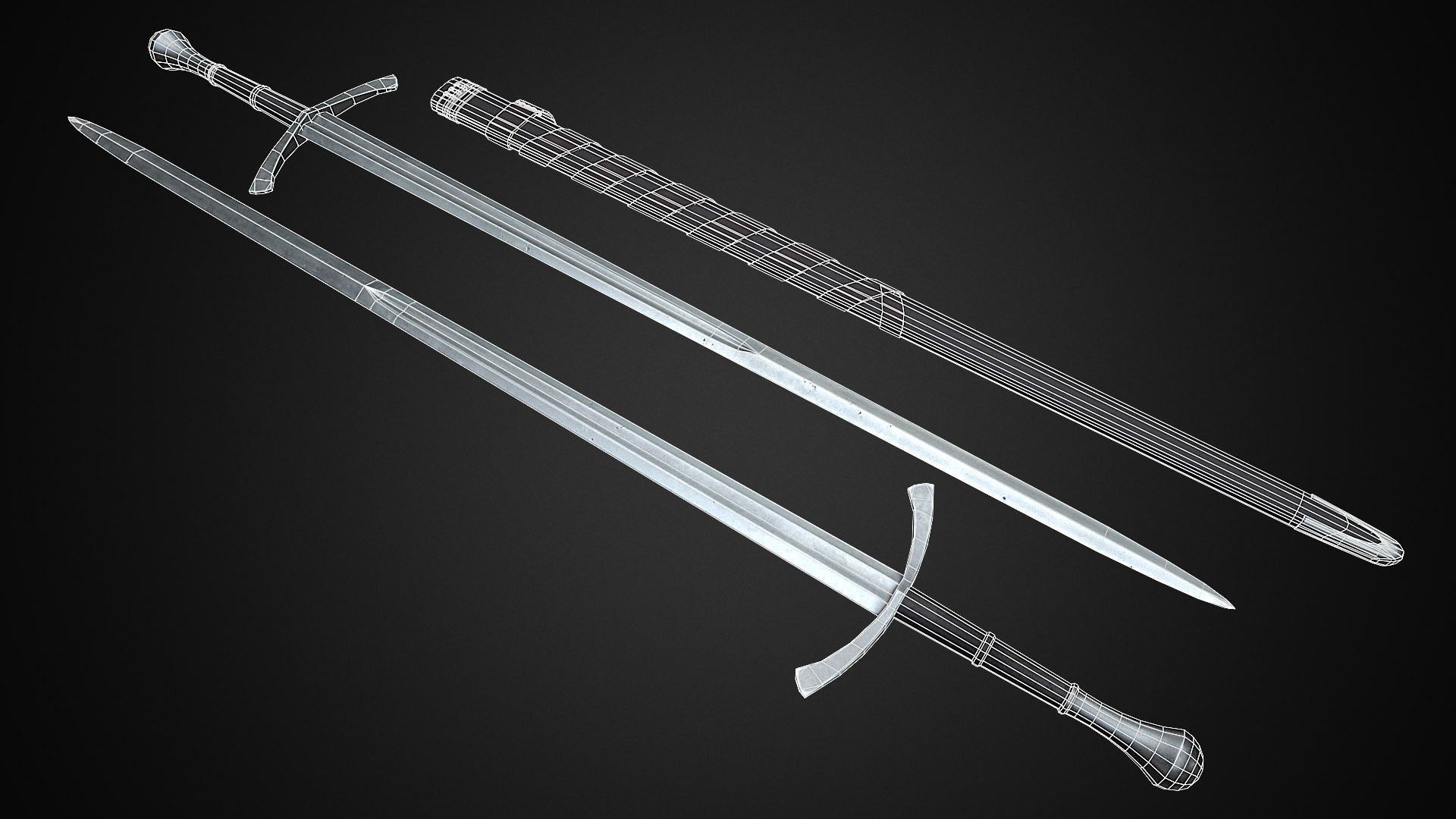 Medieval One Hand Swords with Scabbard Pack Low-poly 3D model_22