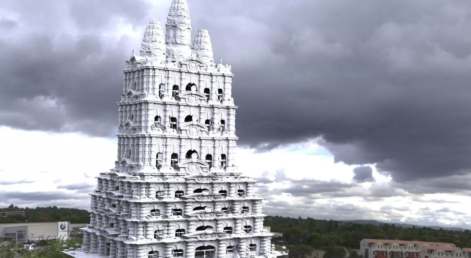 Fantasy architecture Mayan temple with stones  1 3D 3D model_0