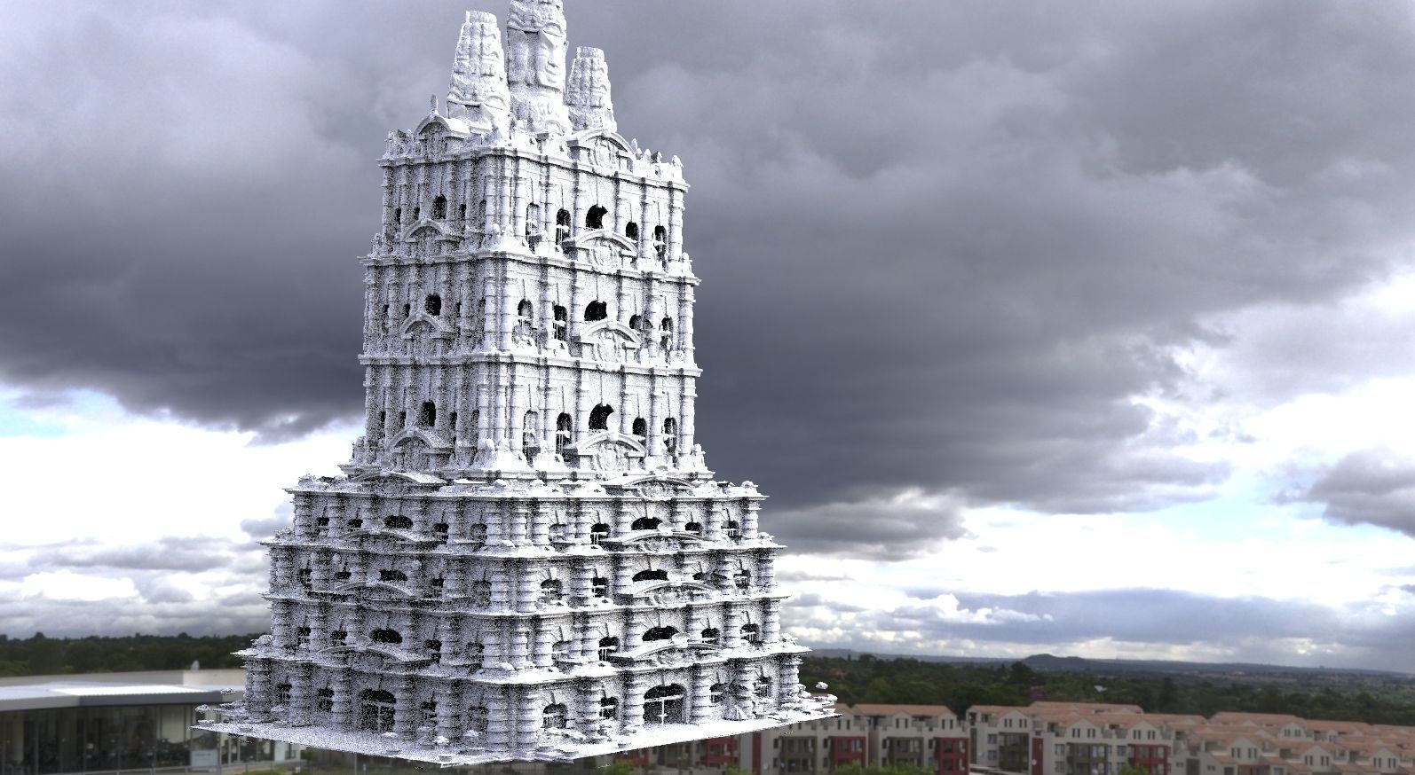 Fantasy architecture Mayan temple with stones  1 3D 3D model_1