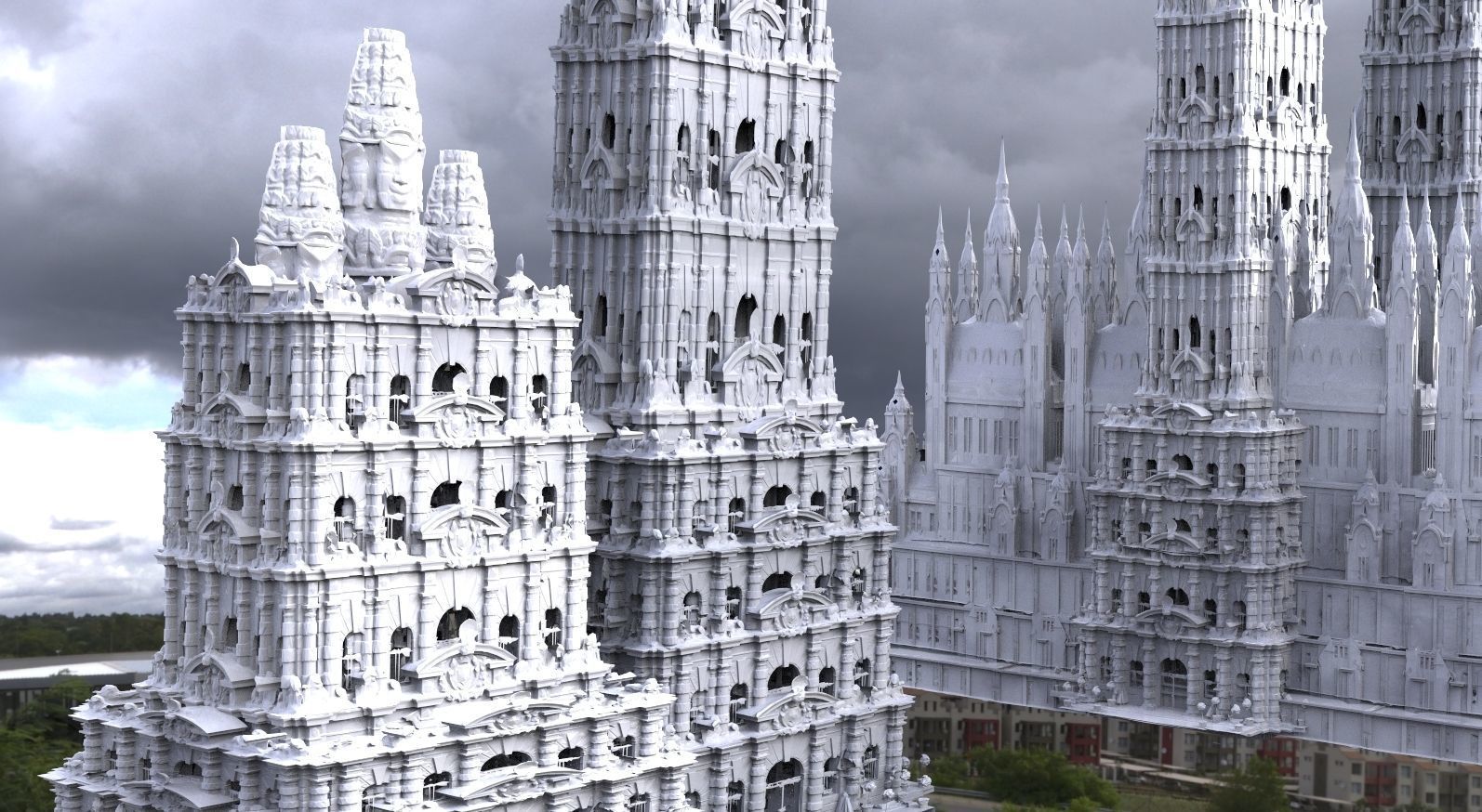 Fantasy architecture Mayan Temple Ornate collection Kit bash  3D model_9