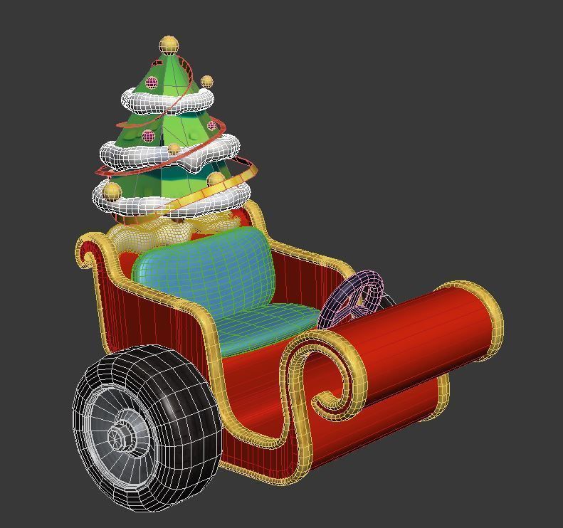christmas sleigh 3D model Low-poly 3D model_3
