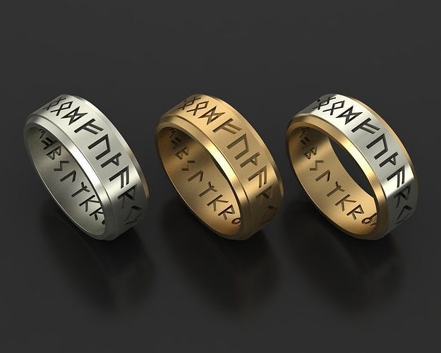 Two Tone Gold and Silver Nordic Rune Ring Viking Rune Wedding 3D print model