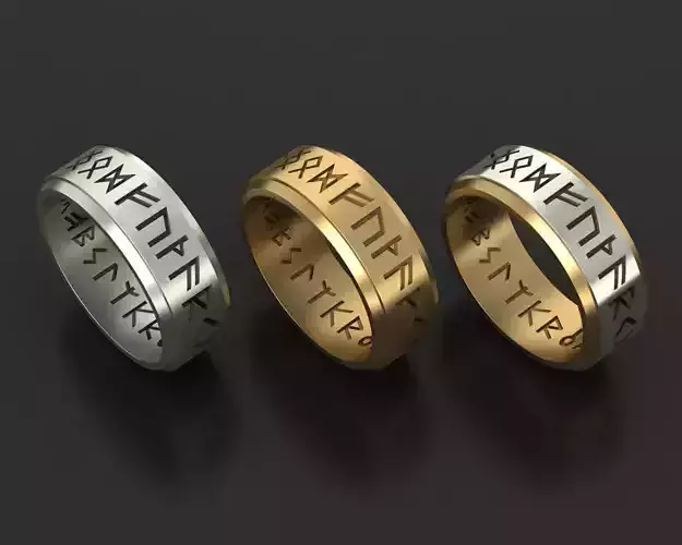 Two Tone Gold and Silver Nordic Rune Ring Viking Rune Wedding 3D print model