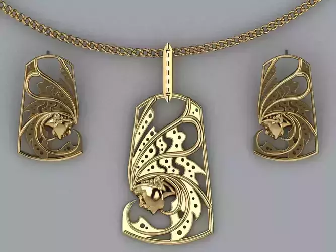 woman set earrings and pendant