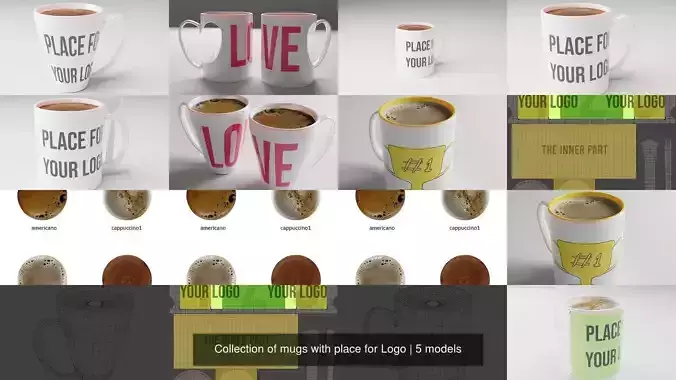 Collection of mugs with place for Logo 