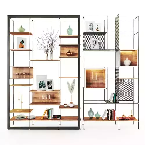 Rack01 two bookshelves with shelves and vases