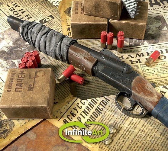 Shotgun gun with handle Low-poly 3D model